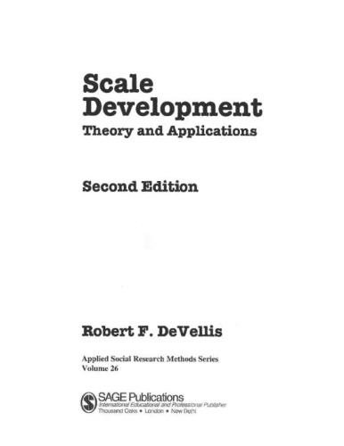 Scale Development Theory And Applications Robert F Devellis