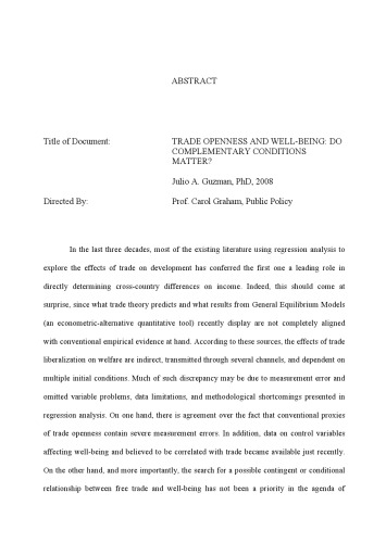 Trade Openness And Wellbeing Do Complementary Conditions Matter Julio A Guzmn