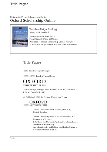 Tundrataiga Biology Robert M M Crawford