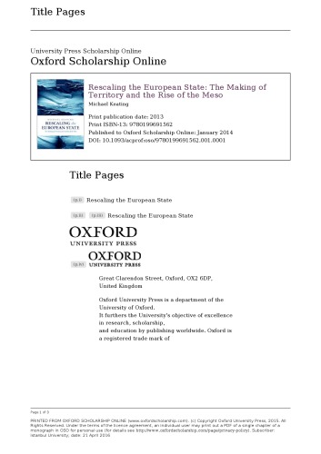 Rescaling The European State The Making Of Territory And The Rise Of The Meso Michael Keating
