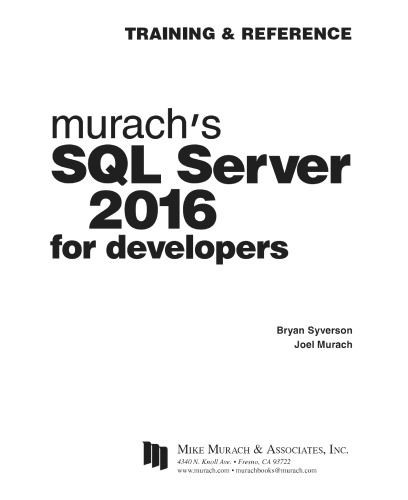 Murachs Sql Server 2016 For Developers Joel Murach