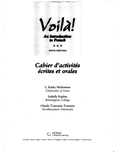 Voil An Introduction To French Cahier Dactivits Crites Et Orales 6th Edition Heilenman