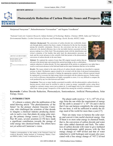 Photocatalytic Reduction Of Carbon Dioxide Issues And Prospects Hariprasad Narayanan