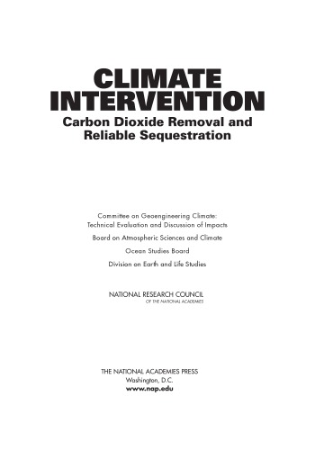 Climate Intervention Carbon Dioxide Removal And Reliable Sequestration