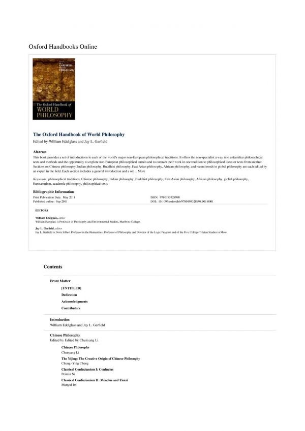 The Oxford Handbook Of World Philosophy William Edelglass Jay L Garfield