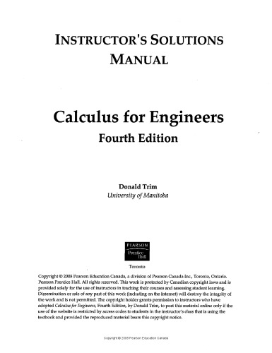 Calculus For Engineers 4th Edition Instructors Solutions Manual Donald Trim