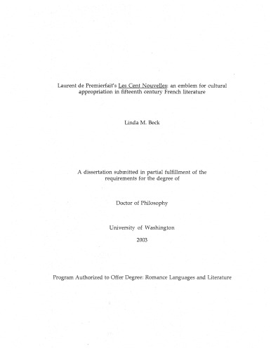 Laurent De Premierfaits Les Cent Nouvelles An Emblem For Cultural Appropriation In Fifteenth Century French Literature Beck
