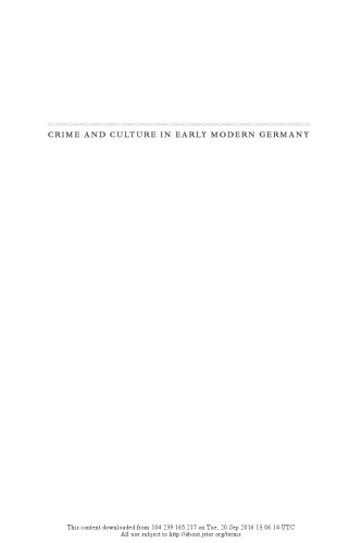 Crime And Culture In Early Modern Germany Joy Wiltenburg