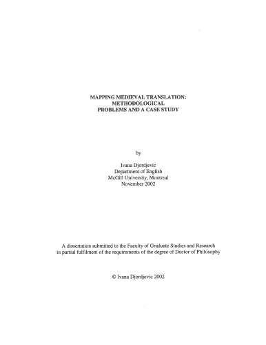 Mapping Medieval Translation Methodological Problems And A Case Study Djordjevic