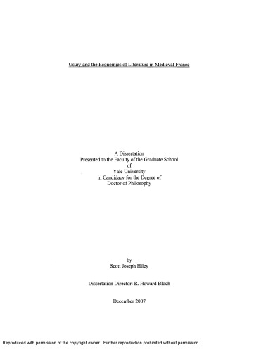 Usury And The Economies Of Literature In Medieval France Hiley