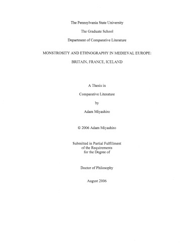 Monstrosity And Ethnography In Medieval Europe Britain France Iceland Miyashiro