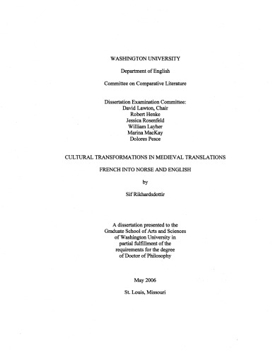 Cultural Transformations In Medieval Translations French Into Norse And English Rikhardsdottir