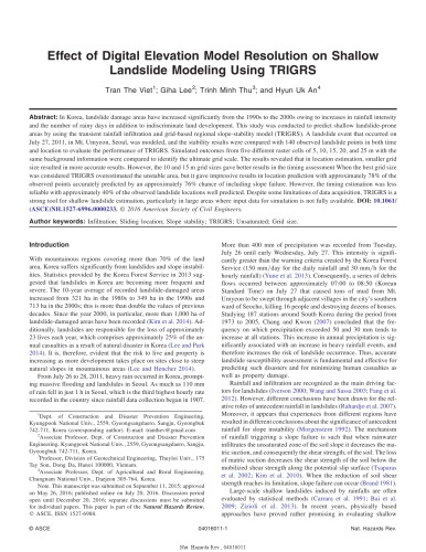 Effect Of Digital Elevation Model Resolution On Shallow Landslide Modeling Using Trigrs Tran The Viet Giha Lee Trinh Minh Thu Hyun Uk An
