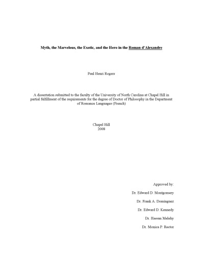 Myth The Marvelous The Exotic And The Hero In The Roman Dalexandre Rogers