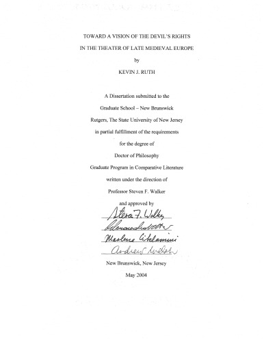 Toward A Vision Of The Devils Rights In The Theater Of Late Medieval Europe Ruth