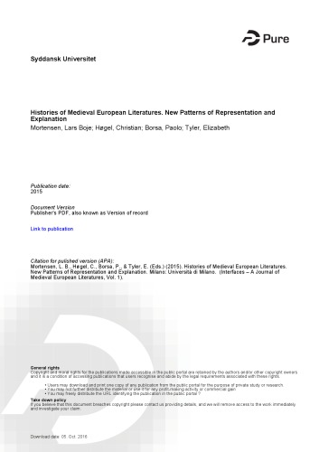 Histories Of Medieval European Literatures New Patterns Of Representation And Explanation Mortensen