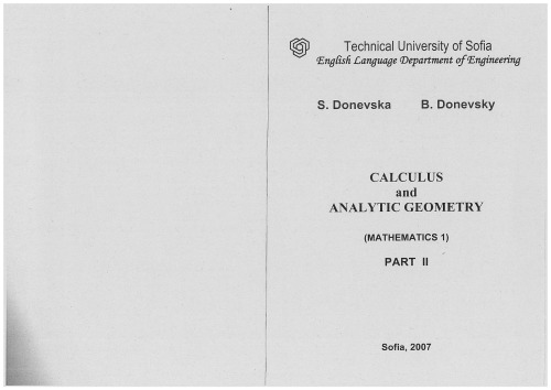 Mathematics I Calculus And Analytic Geometry Part 2 First S Donevska