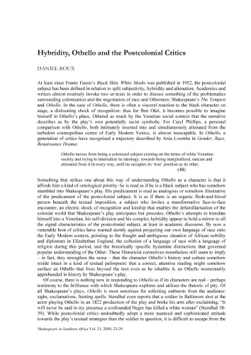 Hybridity Othello And The Postcolonial Critics Daniel Roux