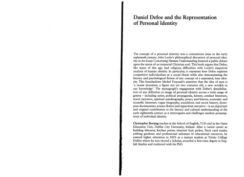Daniel Defoe And The Representation Of Personal Identity Christopher Borsing