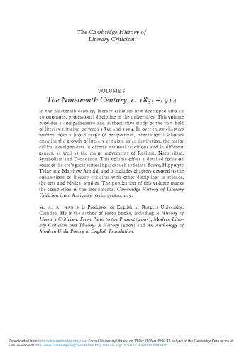 The Cambridge History Of Literary Criticism Vol 6 The Nineteenth Century C 18301914 M A R Habib