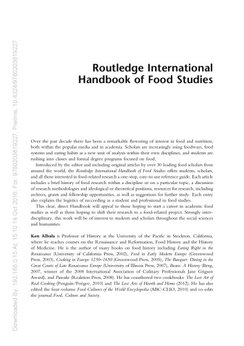 Routledge International Handbook Of Food Studies Ken Albala Ed