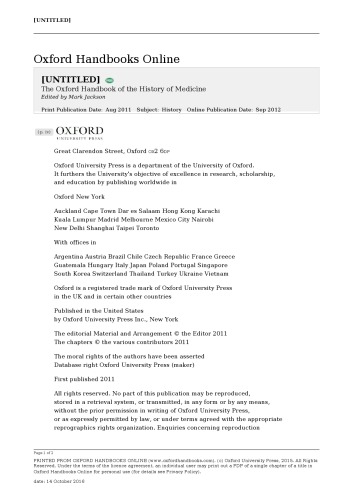 The Oxford Handbook Of The History Of Medicine Mark Jackson Ed