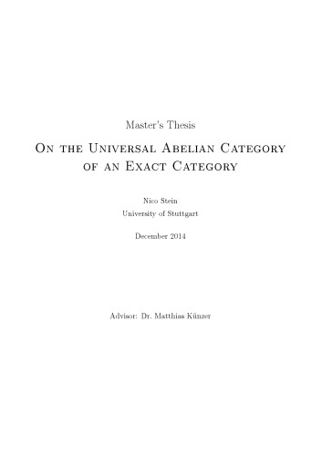 On The Universal Abelian Category Of An Exact Category Thesis Nico Stein