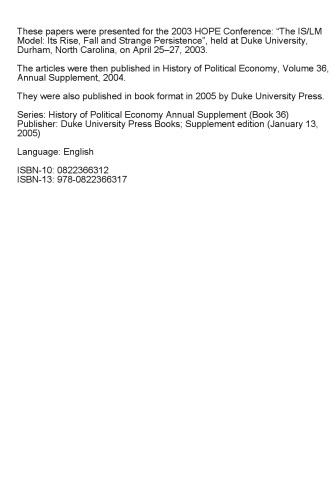 The Islm Model Its Rise Fall And Strange Persistence Michel De Vroey And Kevin D Hoover Eds