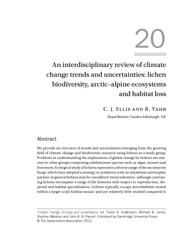 Single Chapter From A Book An Interdisciplinary Review Of Climate Change Trends And Uncertainties Lichen Biodiversity Arcticalpine Ecosystems And Habitat Loss C J Ellis