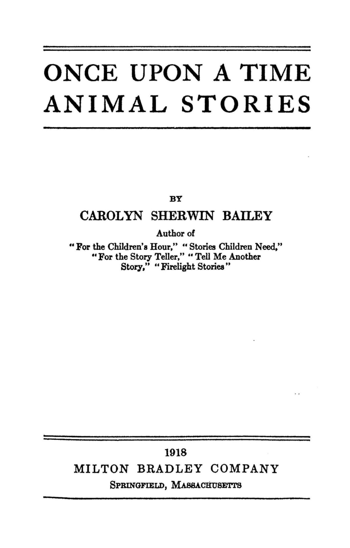 Once Upon A Time Animal Stories Carolyn Sherwin Bailey