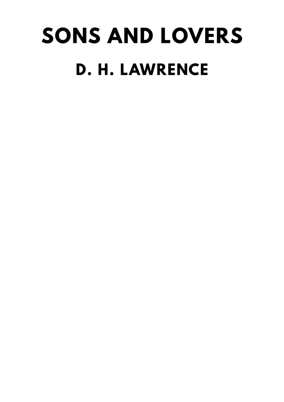 Sons And Lovers D H Lawrence