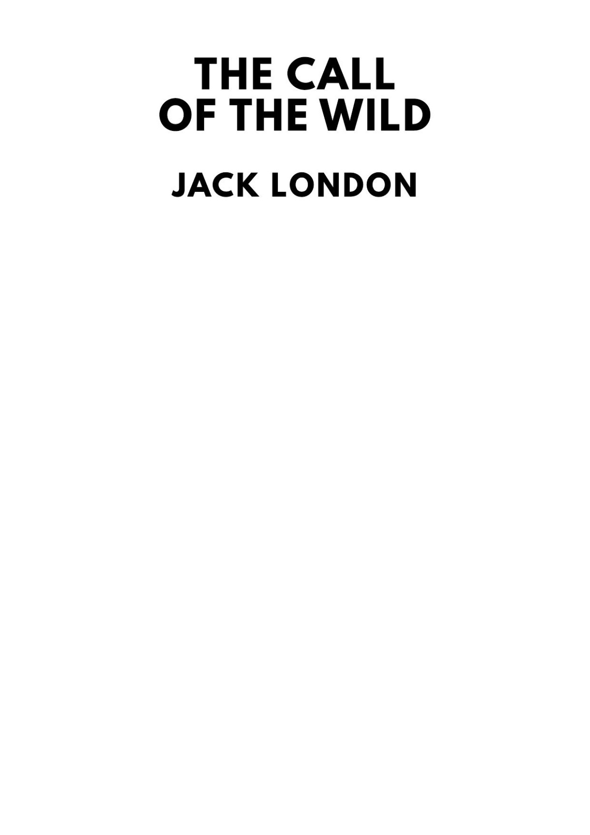 The Call Of The Wild Jack London