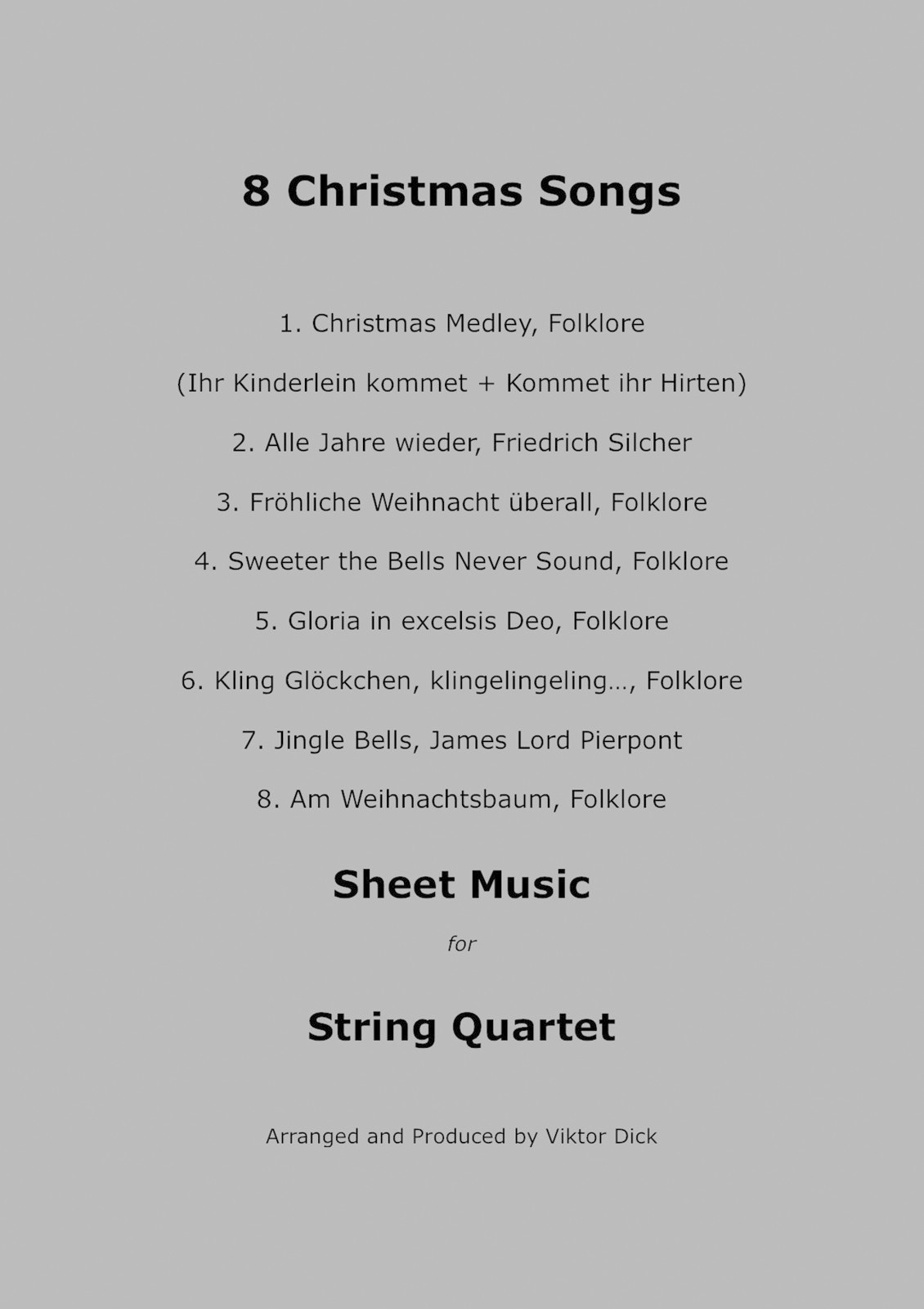 8 Christmas Songs String Quartett Sheet Music Victor Dick