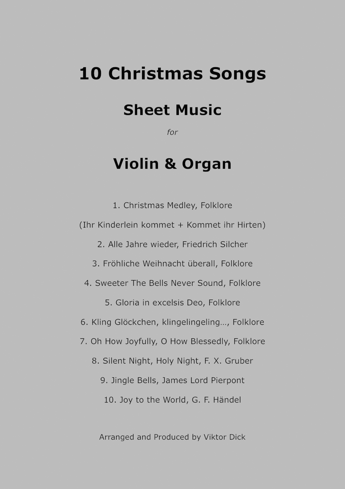 10 Christmas Songs Violin Organ Sheet Music Viktor Dick