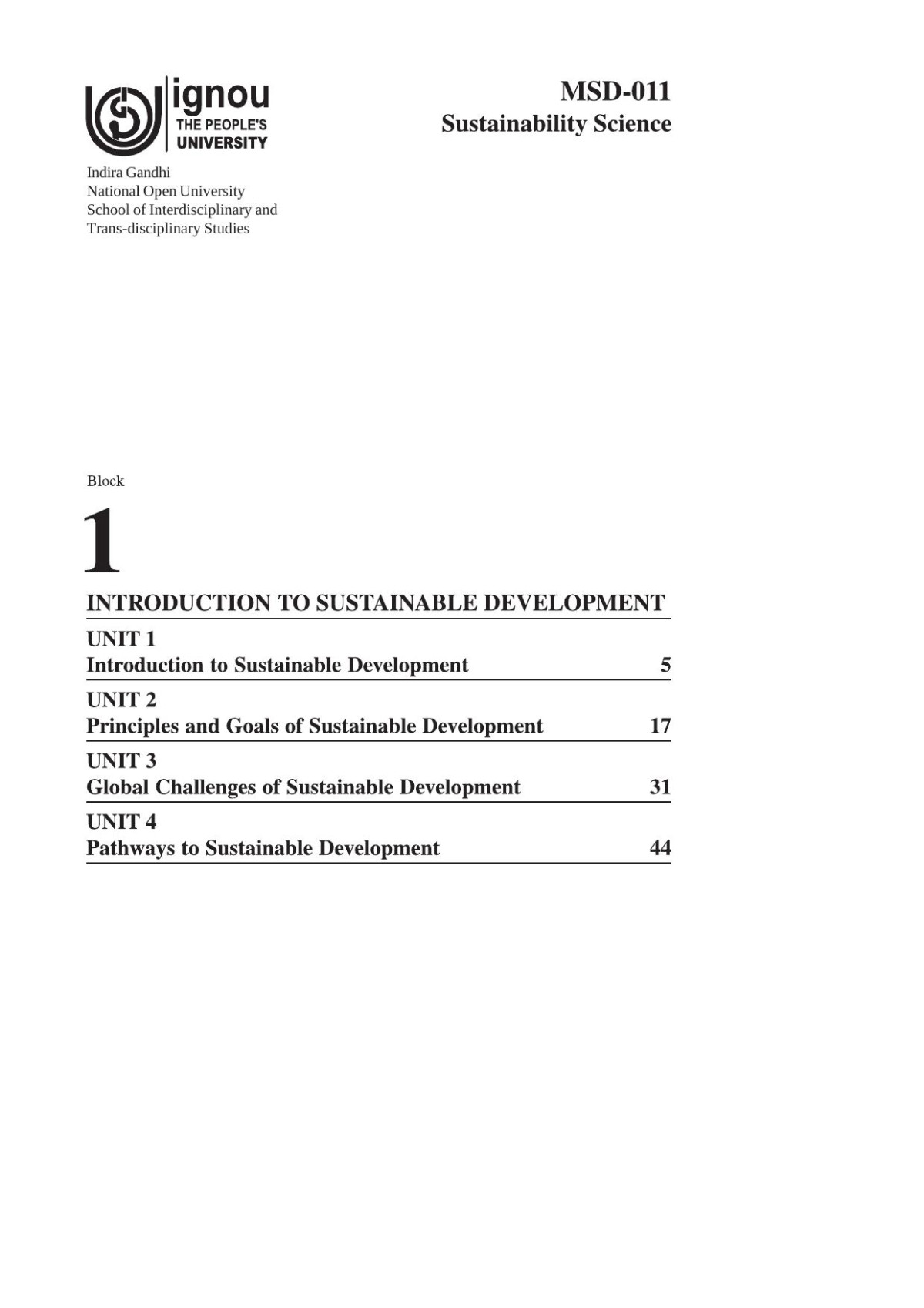 Introduction To Sustainable Development Ignou