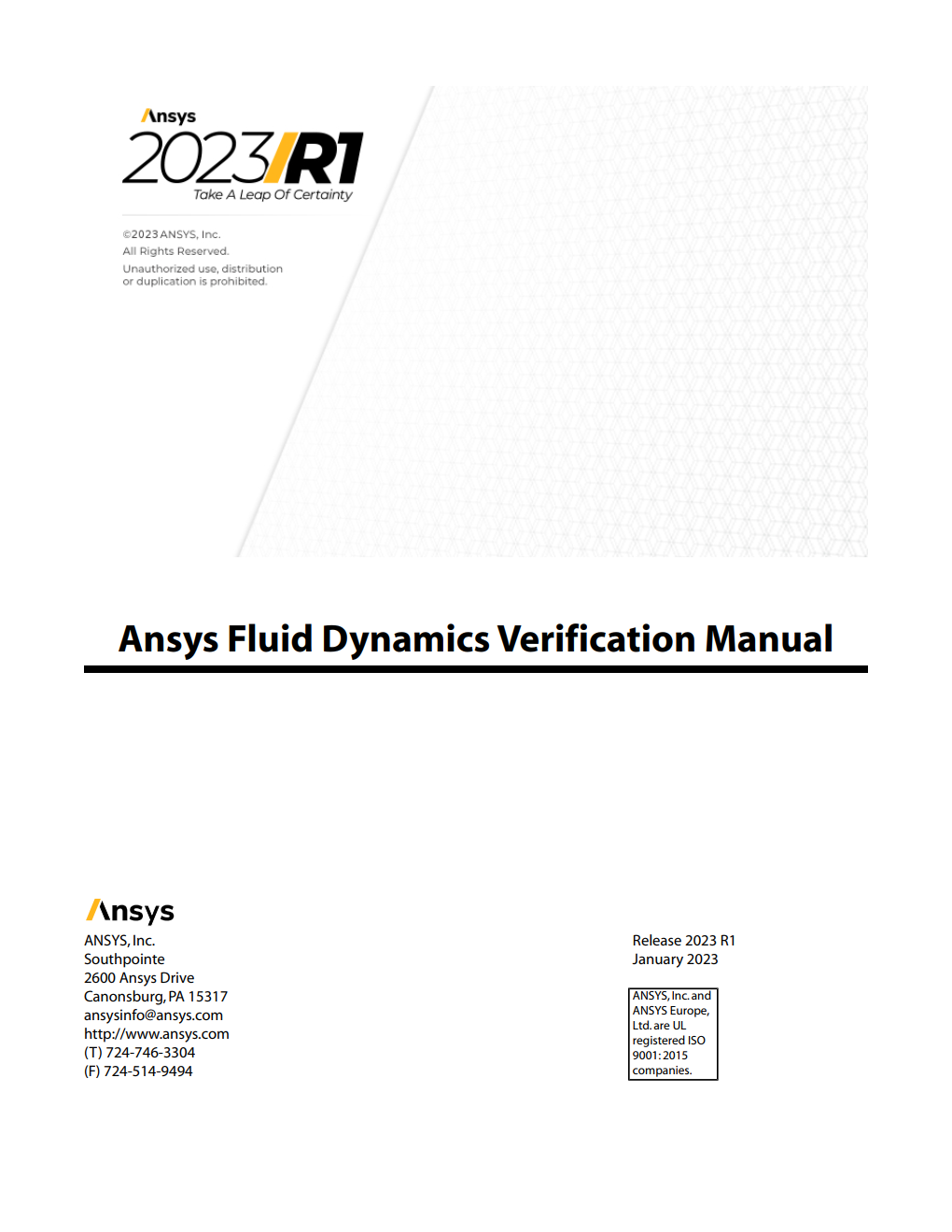 Ansys 2023 R1 Fluid Dynamics Verification Manual Ansys