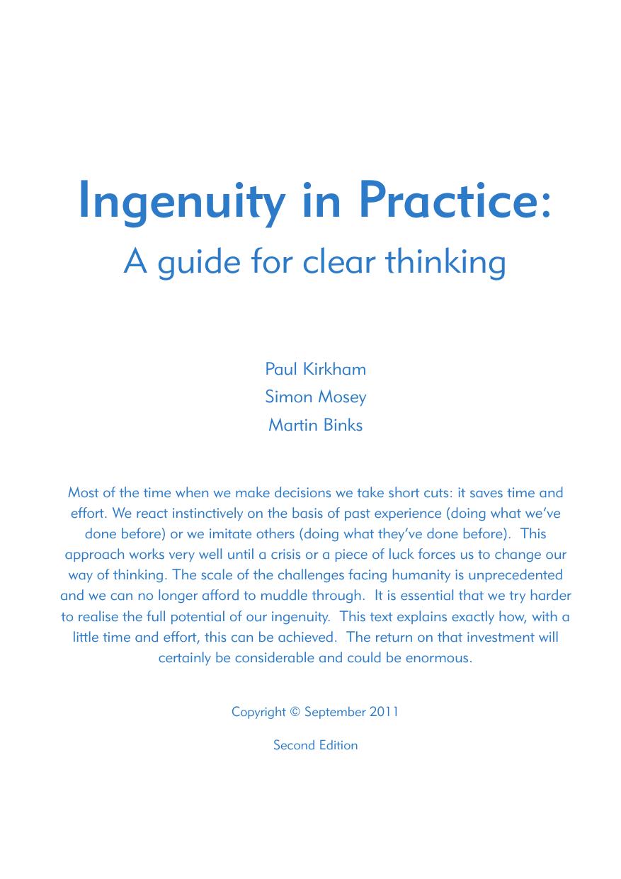 Ingenuity In Practice A Guide For Clear Thinking 2nd Martin Binks