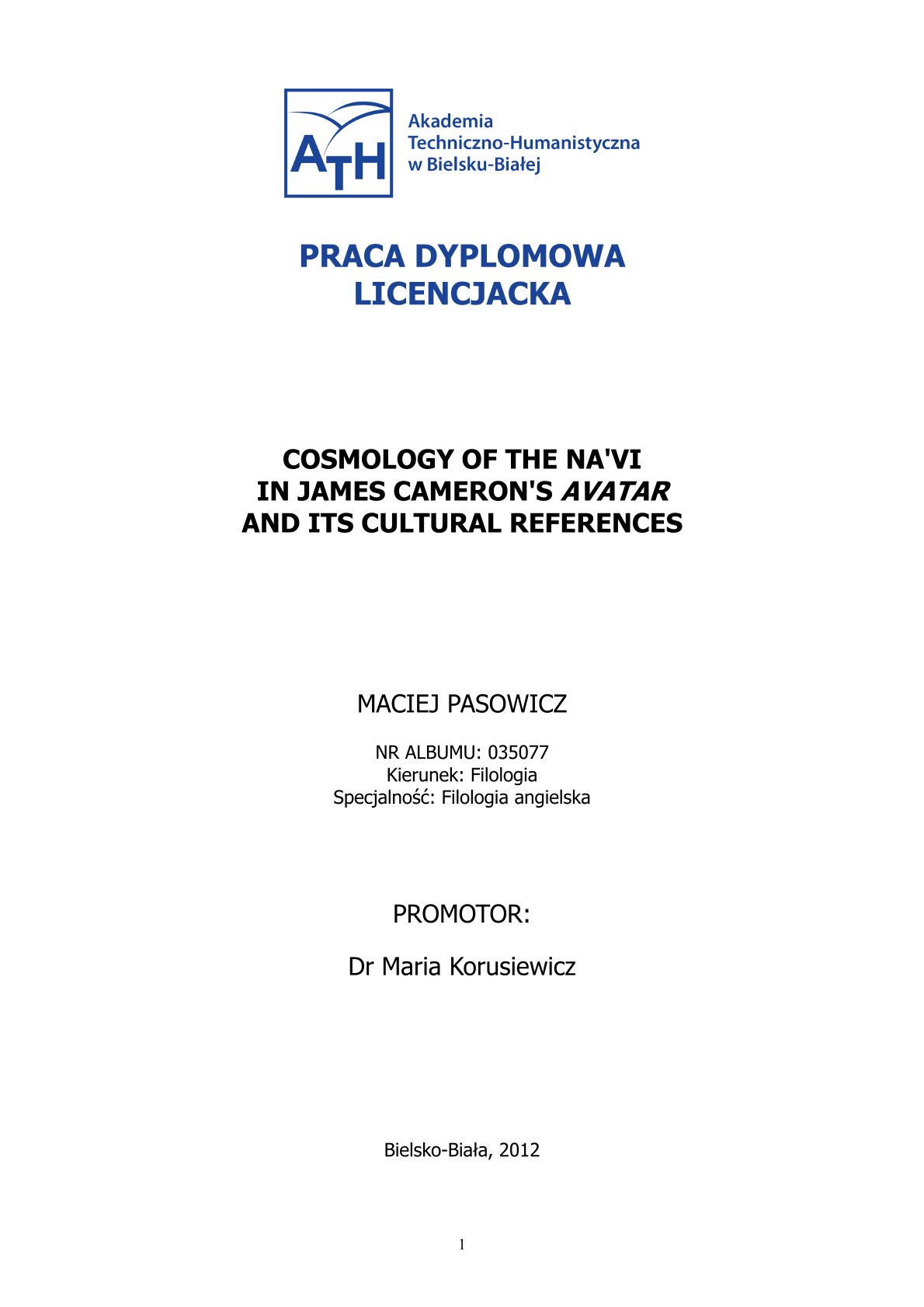Cosmology Of The Navi In James Camerons Avatar And Its Cultural References Maciej Pasowicz