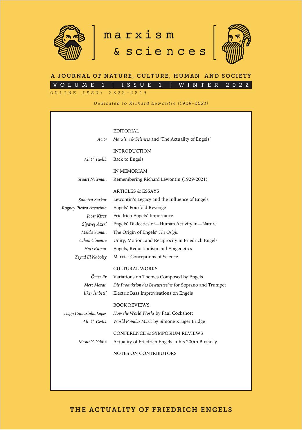 Marxism Sciences A Journal Of Nature Culture Human And Society Ali C Gedik