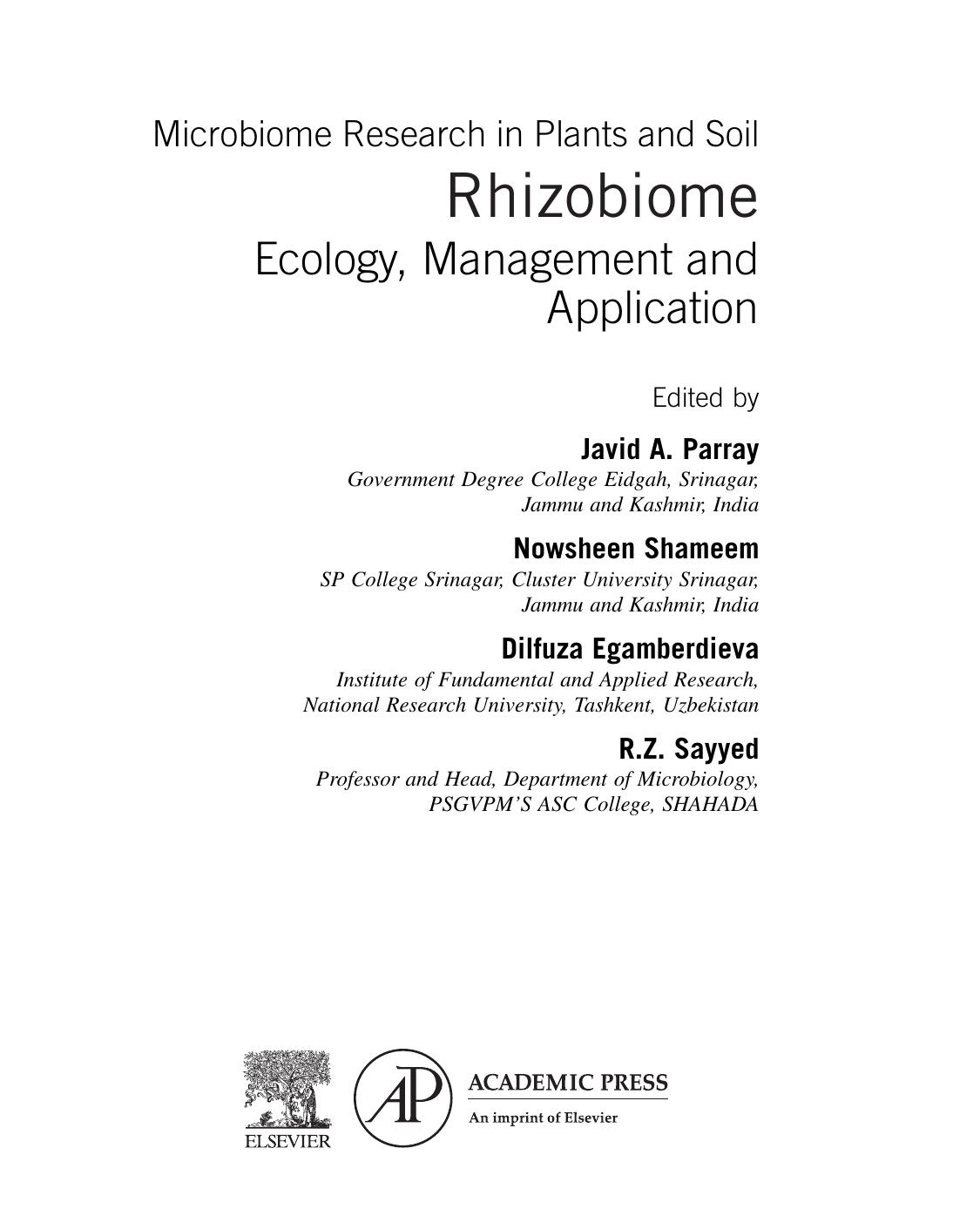 Rhizobiomeecology Management And Application Javid A Parray