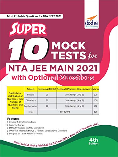 Super 10 Mock Tests For Nta Jee Main 2021 With Optional Questions 4th Edition Disha Experts