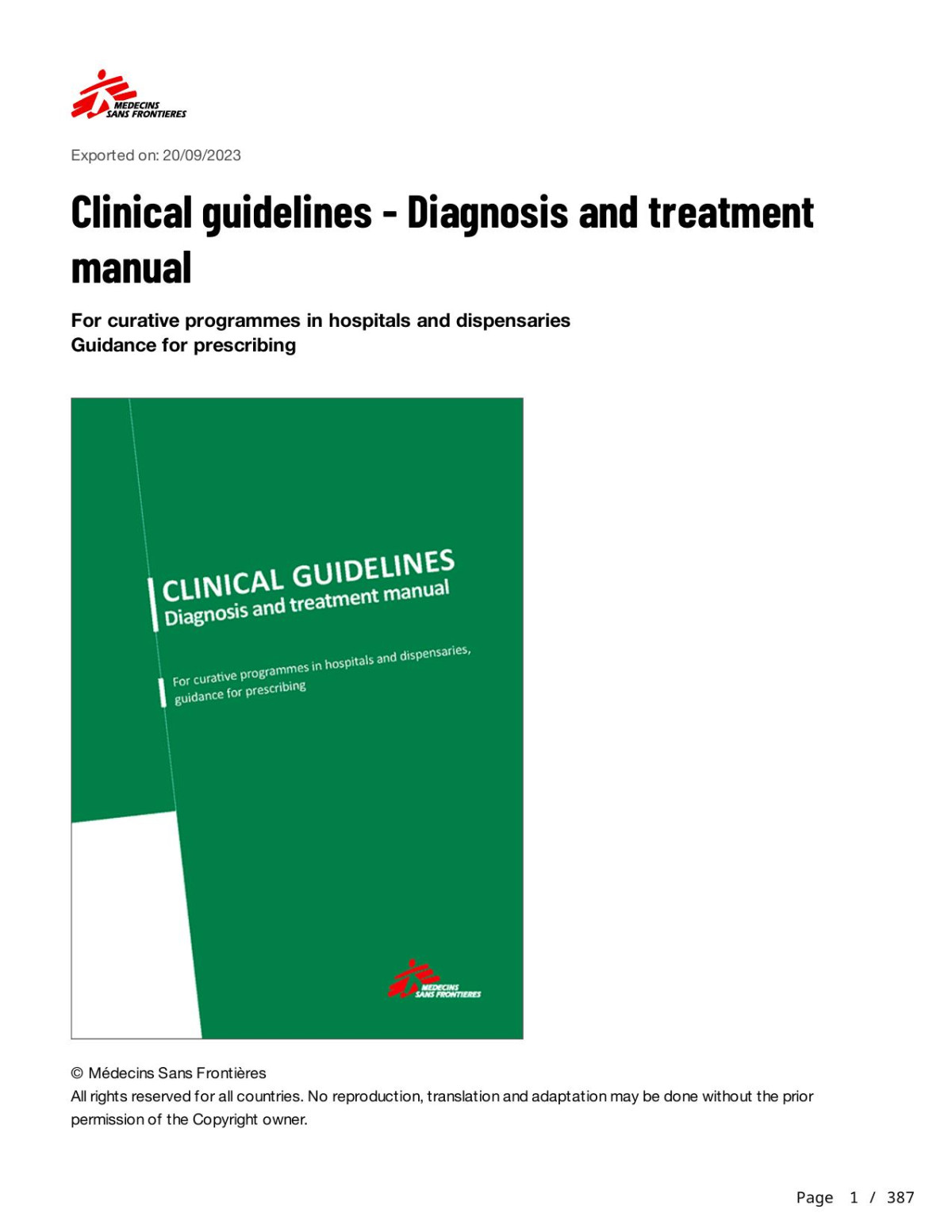 Clinical Guidelines Diagnosis And Treatment Manual Sep 20239782375852248mdecins Sans Frontires Mdecins Sans Frontires