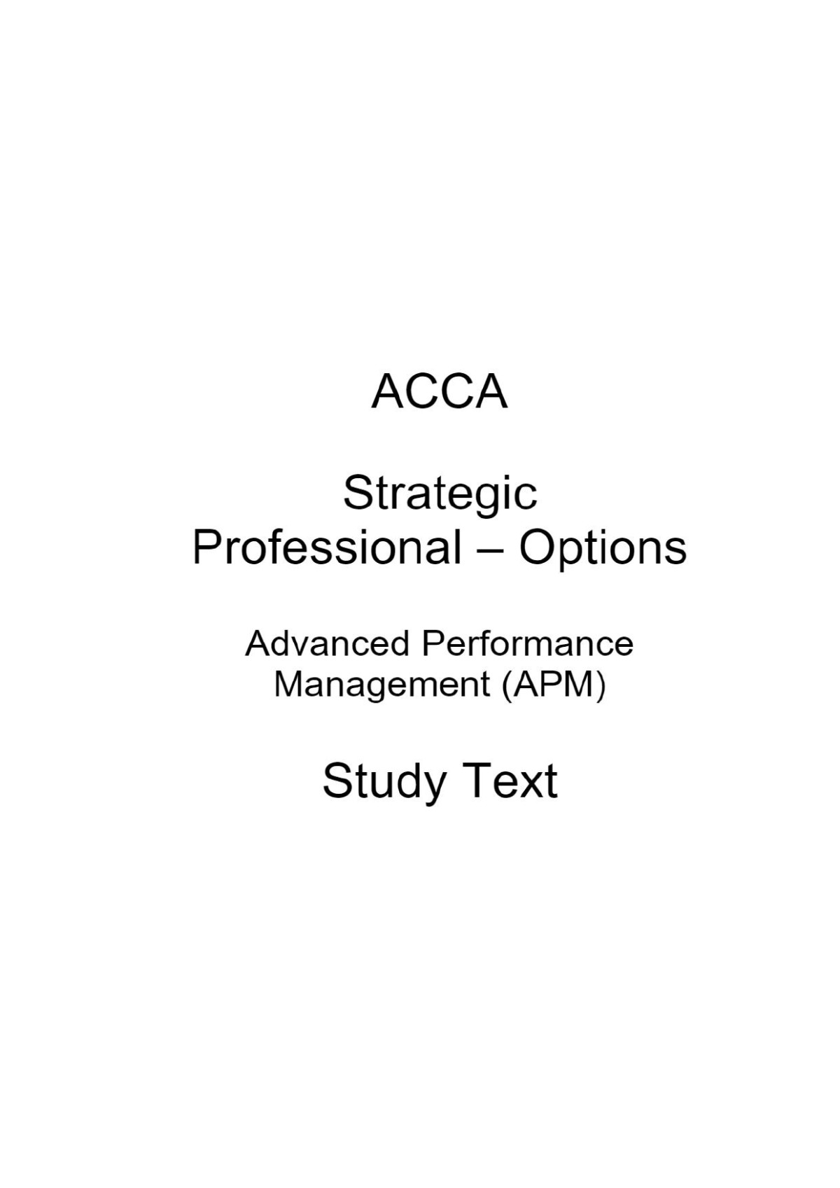 Acca Advanced Performance Management Kaplan Uk