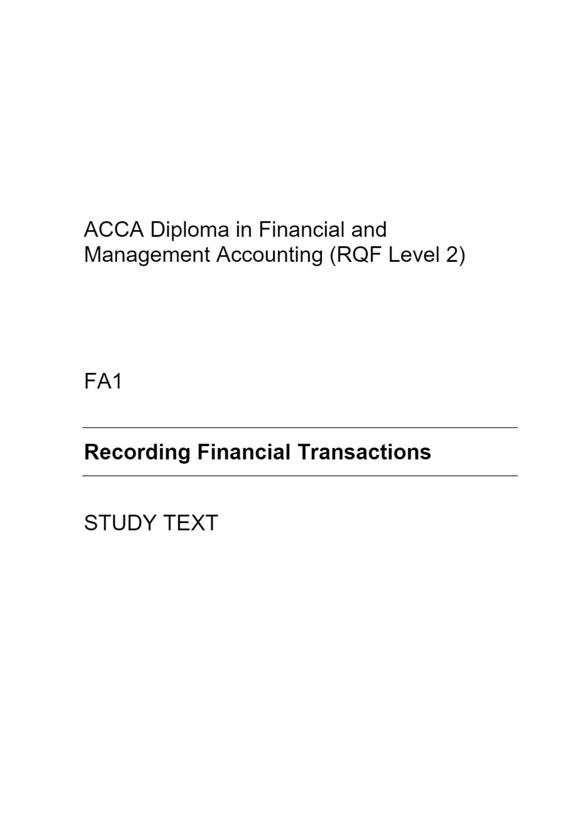 Acca Foundations Recording Financial Transactions Kaplan
