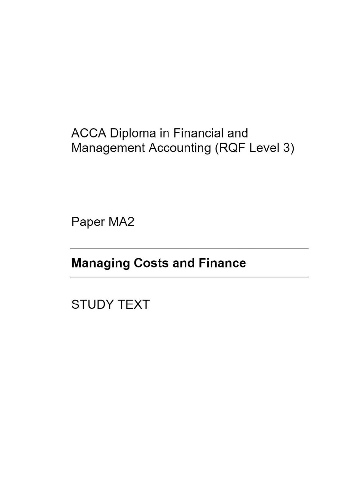 Acca Foundations Managing Costs And Finance Kaplan