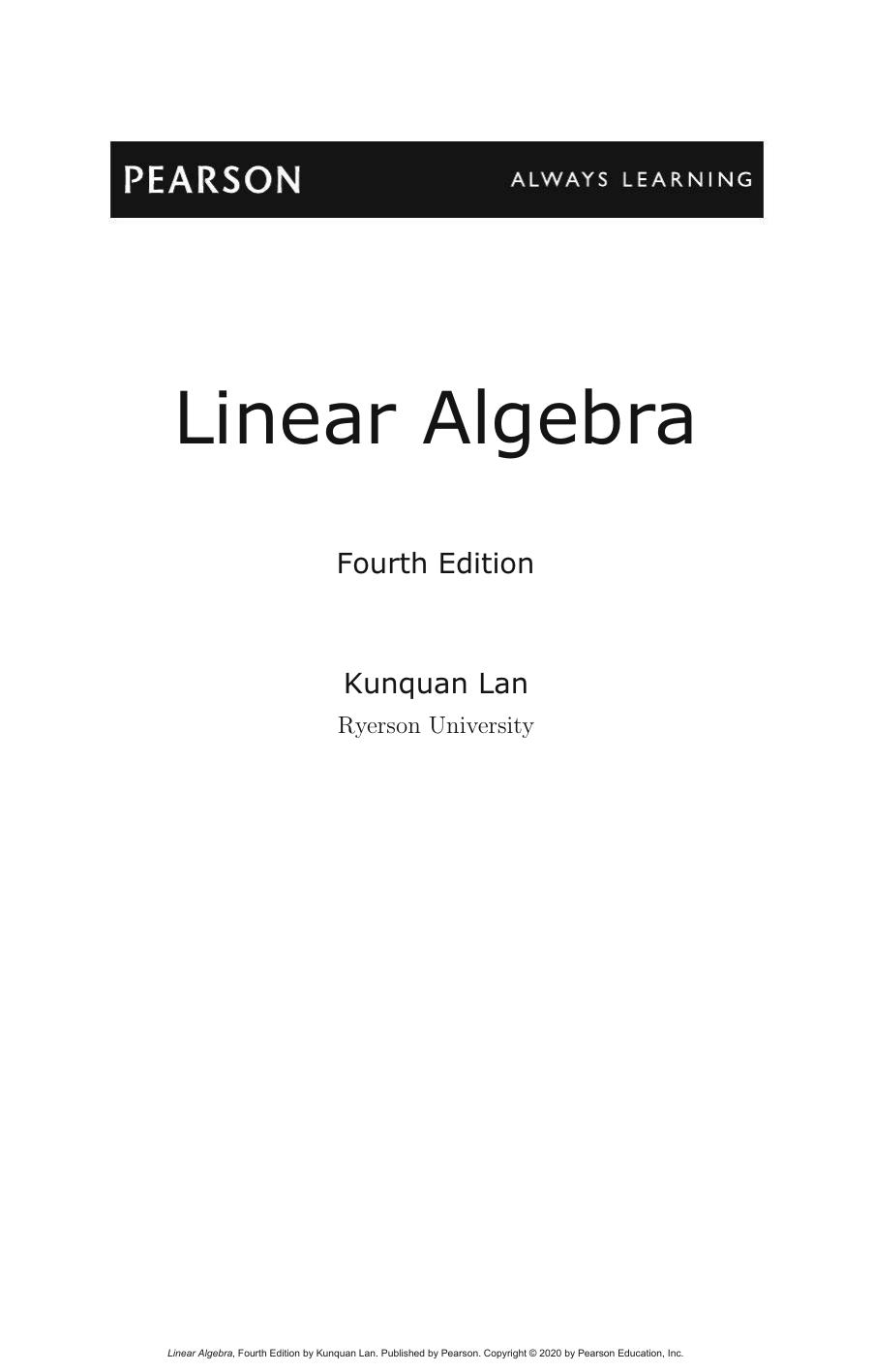 Linear Algebra 4th Edition Kunquan Lan