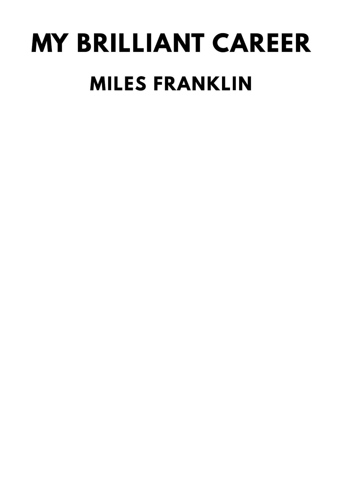 My Brilliant Career Miles Franklin