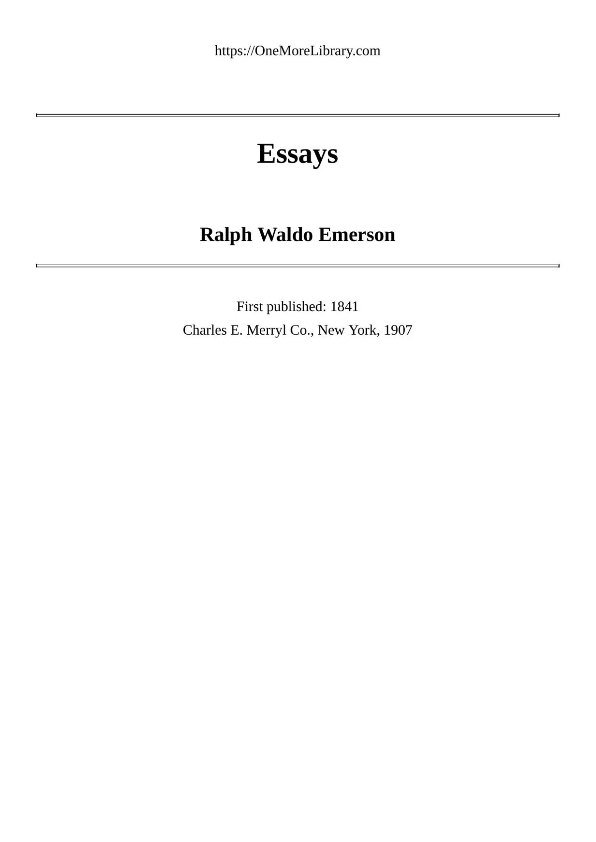 Essays Ralph Waldo Emerson