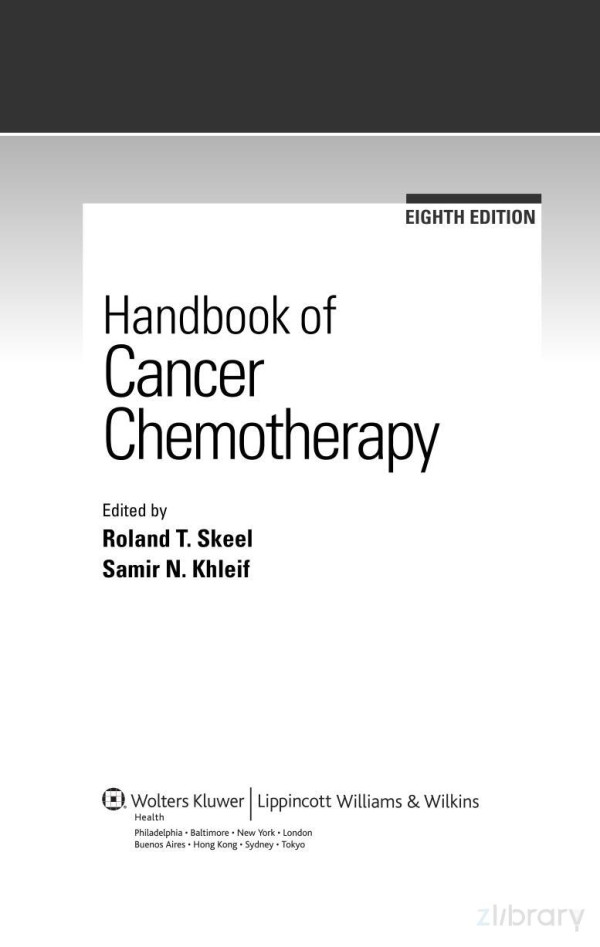 Handbook Of Cancer Chemotherapy 8e Jan 1 2011160831782xlww 8th Edition Roland T Skeel