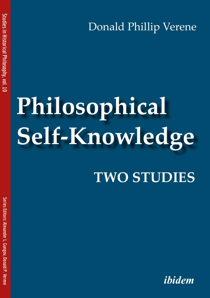 Philosophical Selfknowledge Two Studies Donald Phillip Verene